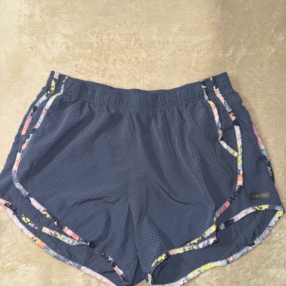 Calvin Klein Women's Navy Athletic Shorts with Colorful Trim
